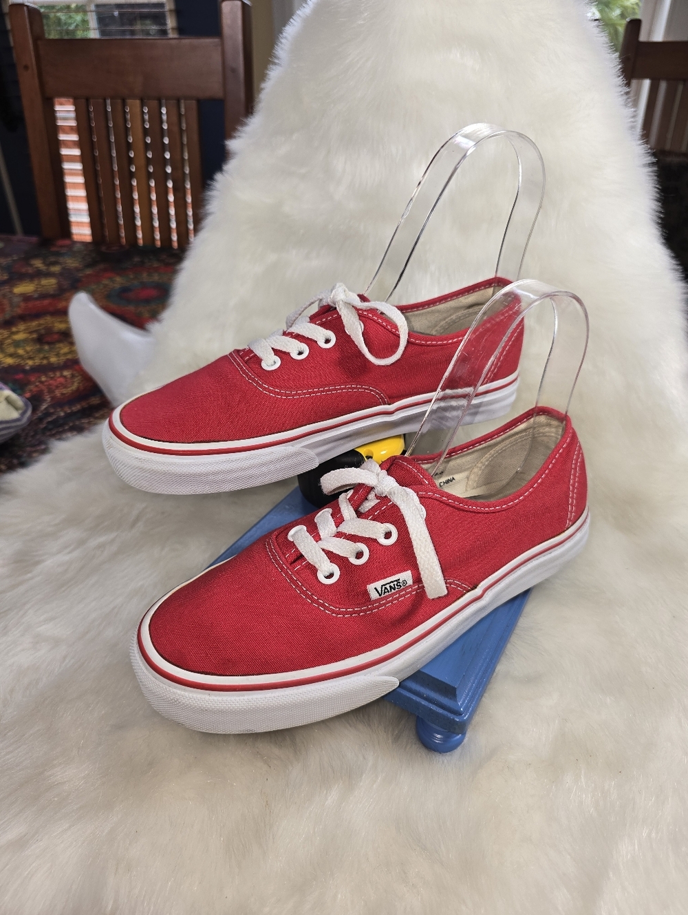 Vans Authentic Style Red Canvas Low-Top Sneakers with White Trim